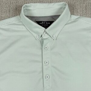 Adidas adiPure Mens Medium Mint Green Striped Button Down Collar Golf Polo Shirt